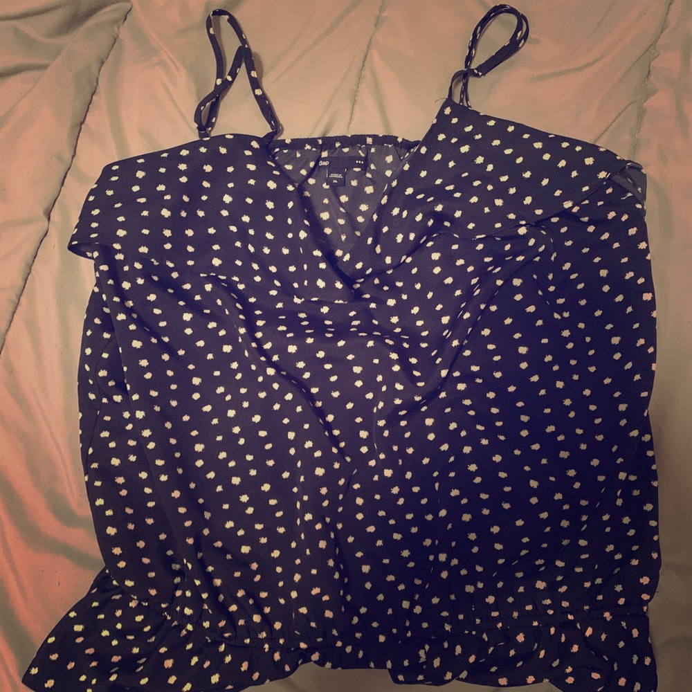 GAP navy and white ruffle tank